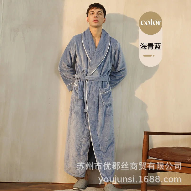 Long Flannel Robe for Men Women Warm Home Pajamas Loungewear 2026 Autumn Winter New Thick Coral Fleece Couple Bathrobe