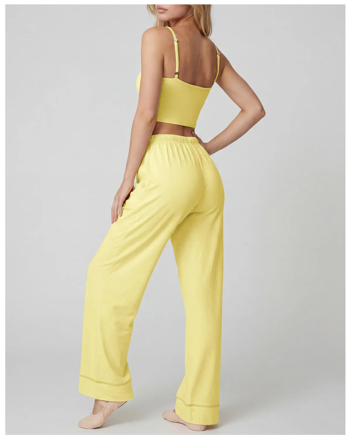 Women's Yoga Sets Yellow Patchwork Slimming Sports Tank Top Summer Gym Training Suit High Waist Wide Leg Pants Fitness Outfits