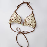 Women's Dots Printed Bikini Set Beaded Swimwear Halter Bikini Tops with High Waisted Swim Shorts for Pool Beach Bathing Suits