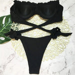 Bandeau Bikini Push Up Swimsuit Female Swimwear Women Two-pieces Bikini Set High Leg Cut Bather Ruffled Bathing Suit Swim V1562