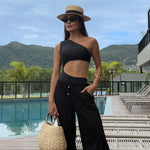Asymmetric One Shoulder Metal Ring Women Swimwear One Piece Swimsuit Female High Cut Monokini Bather Bathing Suit Swim Beachwear