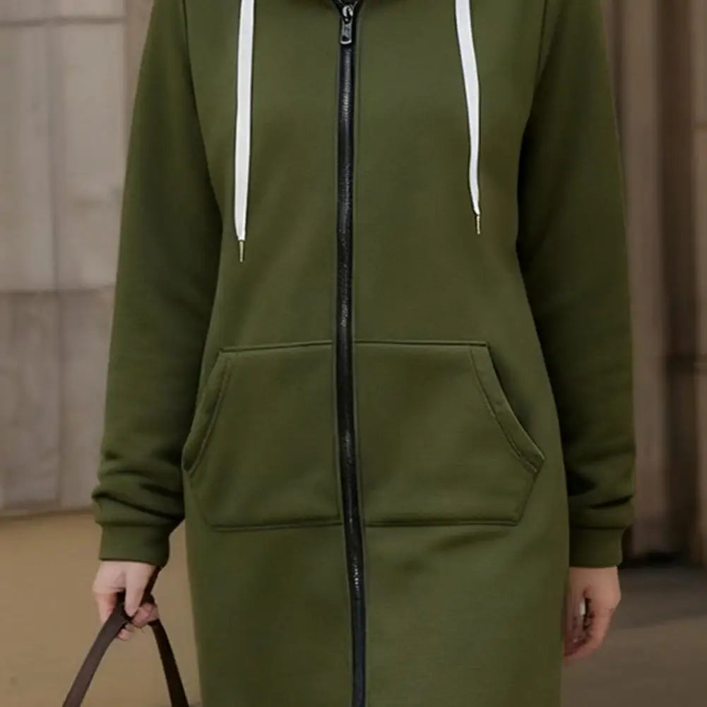 Zip Up Hoodies for Women Oversized Fleece Long Tunic Hooded Sweatshirt Autumn Winter Casual Drawstring Coat with Pockets