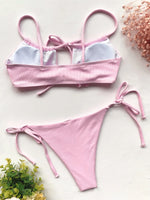 sexy solid ribbed bow tie bikinis sets two pieces hollow thong swimsuit bathing suit swimwear biquini bakini tankini