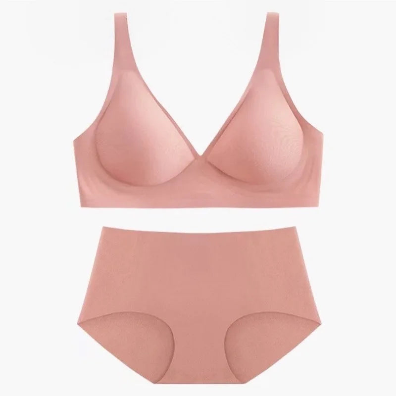 Women Push-Up Bra And Panties Set Non-wire Brassiere Low Waist Briefs Sexy Lingerie Women's Ice Silk Underwear Female Intimates