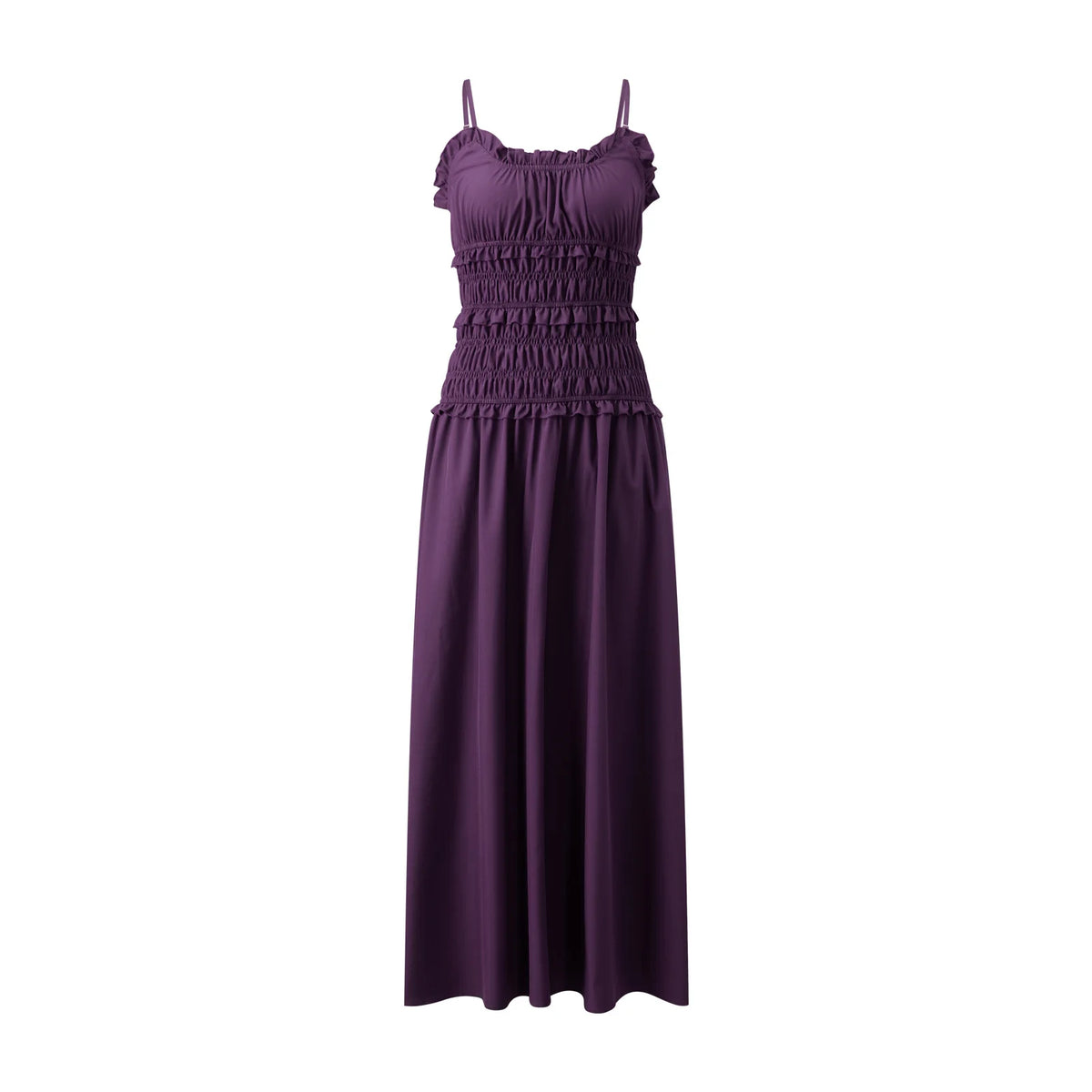 2026 Summer Women Slip Dress Sleeveless Smocked Ruffle Pleated Long Dress for Party Cocktail Out Going Streetwear