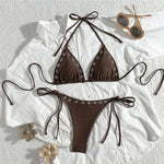 Sexy Black Rivet Holes Micro Bikini Thong Set Swimsuit Women 2026 String Halter Triangle Swimwear Bathing Suit Bikinis De Mujer
