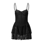 Women Summer Mini Dress Spaghetti Strap Frill Corset Backless Bandage Lace Tiered Ruffle Dress Club Party Sexy Dresses