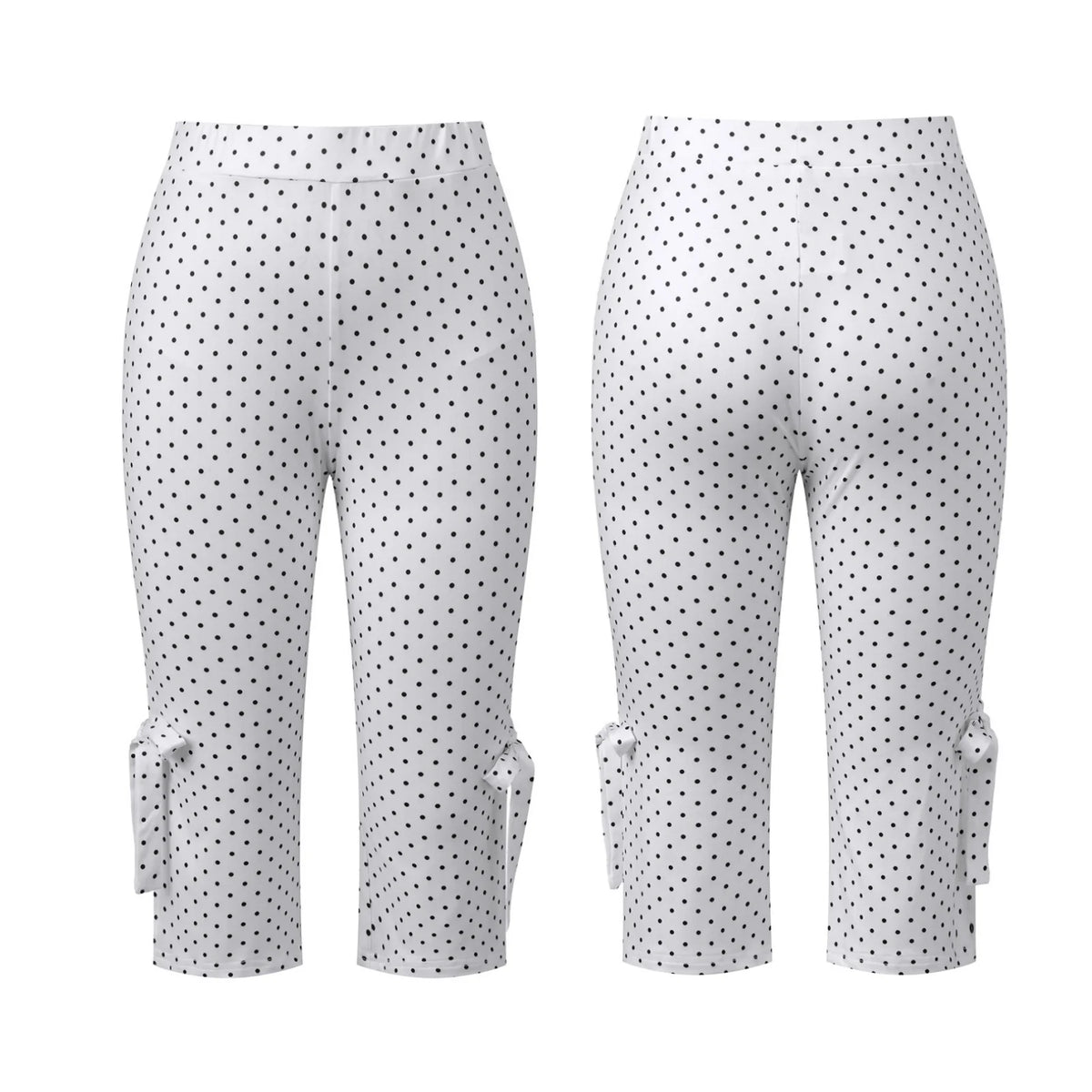 Summer Women Capri Pants with Bows Mid Rise Skinny Side Split Hem Pants Casual Jogging Leggings for Office Daily Street Wear