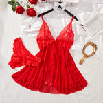 Blue Elegant Pajama Underwear Sets Transparent Lace Patchwork Bra And Panty Set Women Romantic Sleepwear Babydoll Dress Briefs