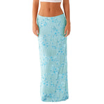 Women Summer Long Skirt for Beach Party Club Sequin Floral Embroidery Loose Fit Straight Skirt Casual Elegant Streetwear