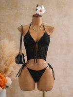 Sexy Black Triangle Bikini Set 2026 Women Lace Front Tie Push Up Crop Top Micro Swimsuit Beach Bathing Suit Two Piece Swimwear
