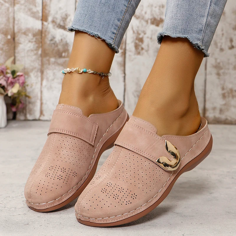 Closed Toe Med Heels Slippers Women Fashion Buckle Wedge Heel Sandals Woman 2025 Summer Lightweight Casual Non-Slip Beach Shoes