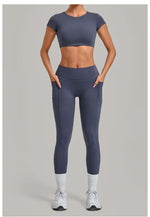 Women's Seamless Yoga Sets Sports Running High Waist Hip-lifting Pants Backless Short-sleeve Suits Workout Fitness Leggings Sets