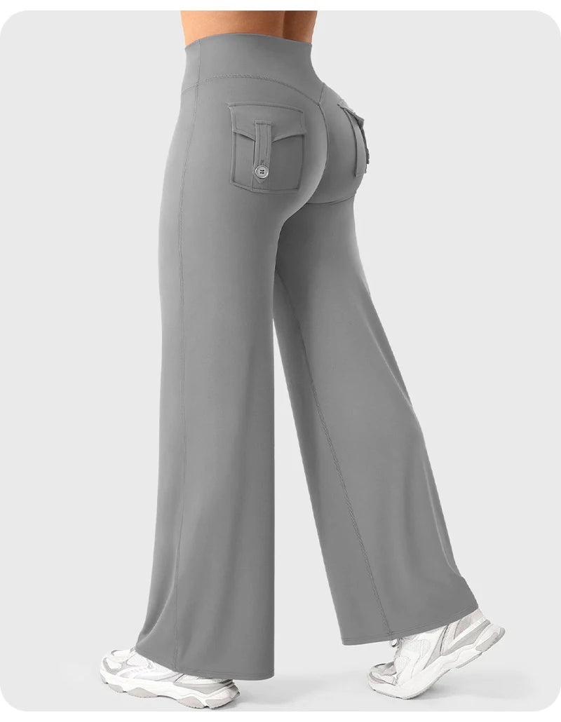 High Waist Pocket Yoga Pants for Women - Stretch Breathable Gym Workout Leisure Tummy Control Tights with Pockets