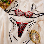 French Lace Heart Bra Set Girls Sexy Women Bralette Adjustable Transparent Embroidery Underwear Thong Bras Lingerie Panties Sets