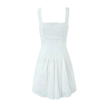Foridol Bowknot Smocked White Short Dress Women Summer Cotton Mini Sleeveless Tank Sundress Beach Chic Buttons Dress for Petite