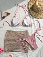 DEKA Knitted Mesh Halter Tie 3 Pieces Bikinis Sets with Package Skirt Swimsuits Beachwear Swimwear Biquini Купальник Женский