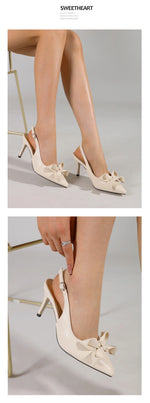 Big Size 42 Summer Elegant Beige Slingback Pumps Sexy Pointy Toe Black Thin High Heels Shoes Women Bow Knot Office Lady Shoes