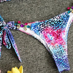 Halter Leopard Diamond Bikini Women Bandeau Swimsuit Female Swimwear Two Pieces Bikini Set Hollow Out Bather Bathing Suit Swim