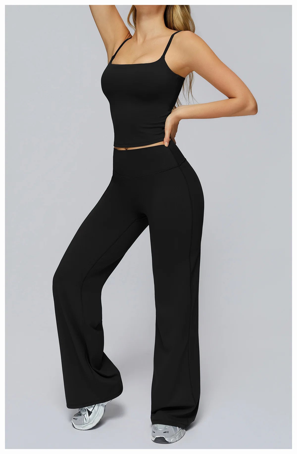 Yoga Suit Gym Fitness Set Hanging Neck Slim Sports Tank Top High Waist Wide Leg Pants Tracksuit Outdoor Running Athletic Wear