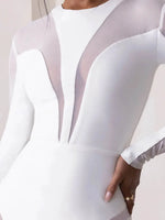 Ahagaga Fashion Mesh Patchwork Sexy Mini Dresses Women Streetwear Regular Casual O-neck Slim Skinny Vestidos Robes Full Sleeve