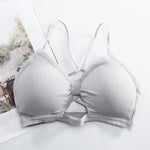 Front Hollow Out Ribbed Bralette Criss Cross Back Thin Straps Removable Chest Pads Wireless Bra Breathable Daily Underwear