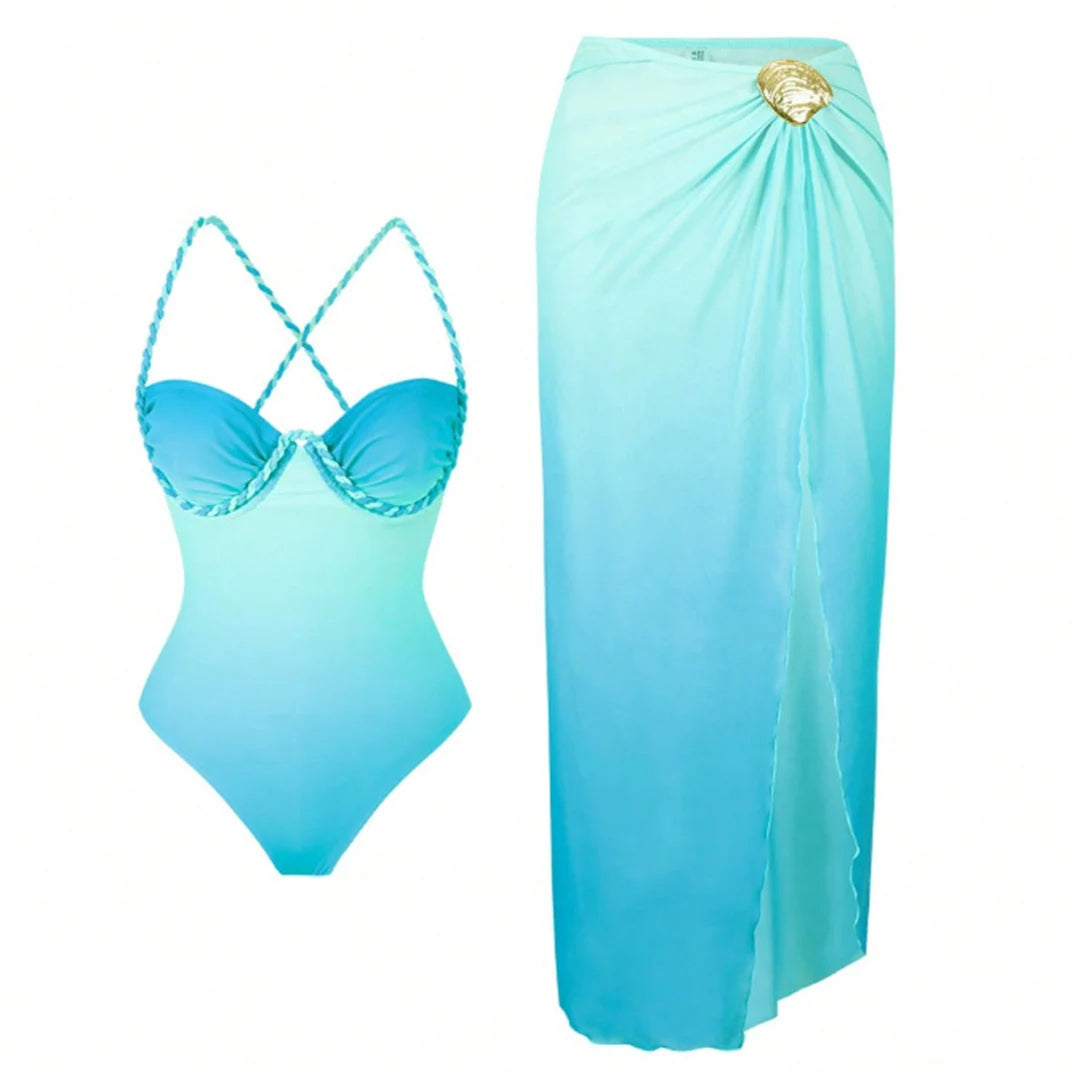 S - XL New With Skirt Underwired Cross Back Women Swimwear One Piece Swimsuit Female High Leg Cut Bather Bathing Suit Swim V7859