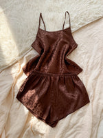 Fashion Leopard PrintWomen Pajamas Set 2 Piece Elegant Sleepwear Round Neck Top Paired with Shorts for Home