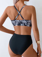 Women High Waisted Bikini Set Print Swimsuit Two Pieces High Cut Bathing Suit Criss Cross Swimwear Female Beachwear Bathing Suit