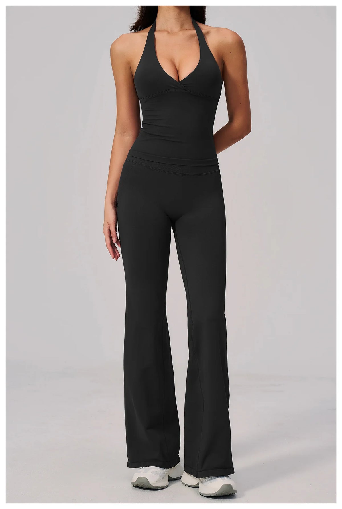 V-neck Yoga Sets Women Seamless Slimming Sports Tank Top High Waist Wide Leg Pants Fitness Suit Outwear Gym Running Tracksuit