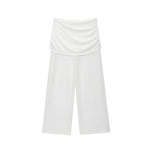 Women's One Shoulder Top Long Pants Set White Strapless Ruched Crop Top And Mesh Flare Pants Two Piece Set Out Party Outfit LNBK