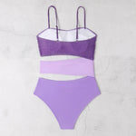 New Shiny Purple Contrast Swimsuit 2025 Women Halter Hollow Out Patchwork One Piece Swimwear Beach Bathing Suit Pleate Monokini