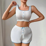 New Women's Summer Sleepwear Home Vest Bow Sweet and Simple Casual Home Wear Camisole Top Shorts Sleepwear Two-Piece Set Y2K