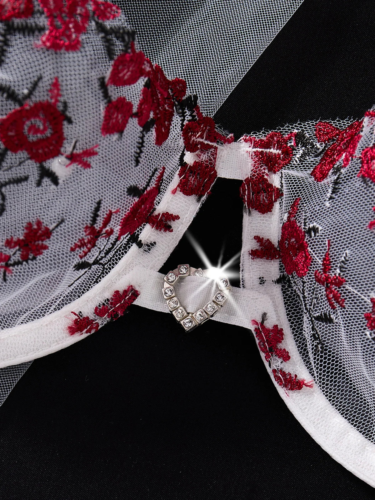 White romantic rose embroidery lace lingerie set - Large size sexy transparent netting gathering bra set ZA825026