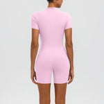 Women's Zipper Short-Sleeved Yoga Jumpsuits Sports Fitness Hip-lifting Casual Skinny Training Workout Gym Short Onesie Jumpsuits