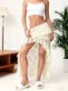 Summer Women Flower Lace Long Skirt Elastic High Waist Layered Ruffle Irregular Skirt Streetwear