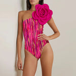 2024 Sexy Sling Ruffle Solid Two Pieces Bikini Women High Waist 3D Flower Swimsuit Skirt Summer Backless Beachwear Bathing Suit