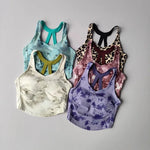 Women's Elegant Printed Yoga Sports Vest Shock Resistant Fitness Outerwear Beautiful Back Cross Shaped Design
