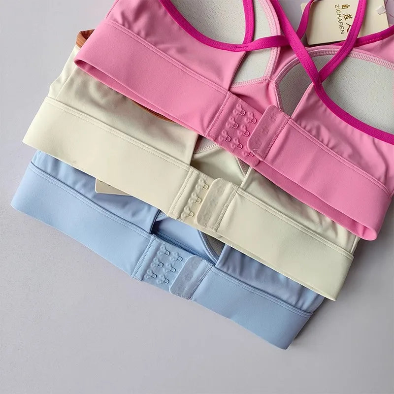 Women's Beautiful Back Contrasting Sports Bra Integrated Buckle Yoga Top Fitness Bra Supportive Active Wear