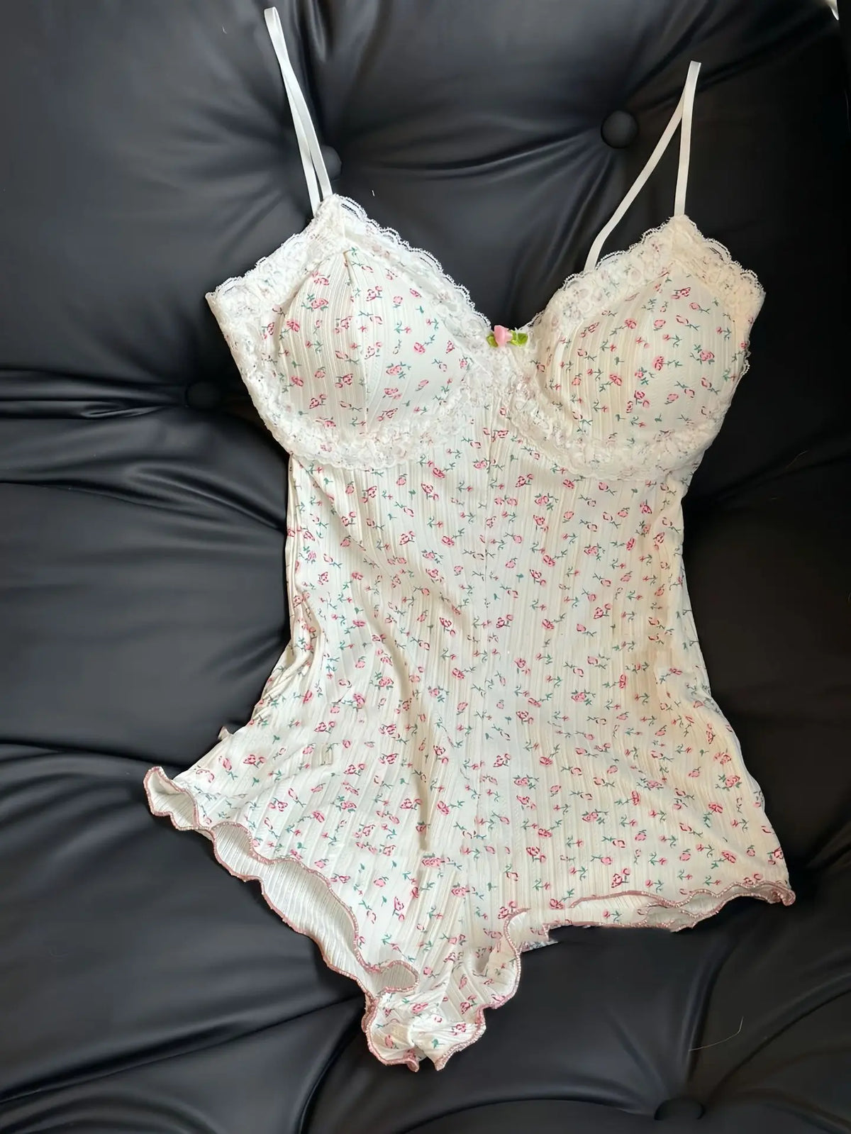Women SexyFloral Print Bodysuit Lace Trim Sleeveless Slim Fit Leotard Summer Jumpsuit Romper Sexy Underwear Nightwear Lingerie