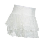 Y2k Women Lace Mini Skirt Ruffle Low Waist Double Layer Short A Line Skirts Fairycore Layered Korean Summer Skirts Streetwear
