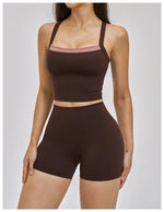 Naked Yoga Suit Workout Clothes Women Back Cross Shockproof Slim Sports Tank Top High Waist Short Fitness Suit Athletic Wear