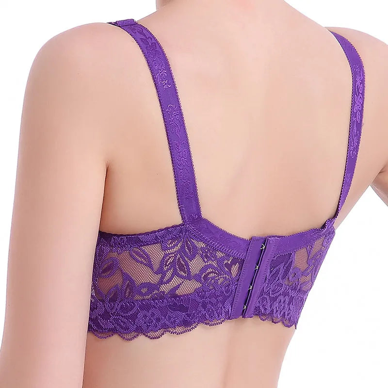B C D Cup 75-105 Big Size Wire Free Bra Push Up Bra Lace Hollow Out Wireless Lace Underwear Sexy Ultra Thin Transparent Bra 105D