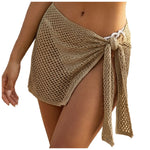 Women Crochet Knit Beach Cover Up Skirt Tie Side Holllow Out Mesh Mini Skirt Bow Knot Swimsuit Coverup Summer Vacation Beachwear