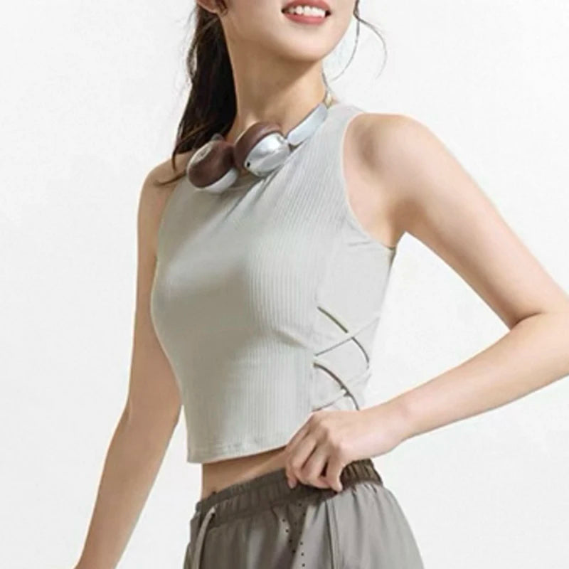 Women's Quick-Drying Breathable Yoga Vest for Fitness And Pilates Tight-Fit Exercise Top with Fixed Chest Cushion