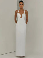 FDYOUI Elegant Chic Halter Hollow Out Bodycon Evening Dress for Women 2026 Summer Backless Sleeveless Long Wedding Party Dresses