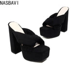 NASBAVI Summer New Style Fashion Waterproof Platform Super High Heel Women's Slippers Outdoor Party Open Toe Sandals High 14.5cm