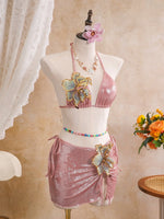 Sexy Beige 3D Flowers Embroidered Bikini Set 2026 Women Drawstring Cover Up 3 Piece Swimsuit Beach Bathing Suit Holiday Swimwear