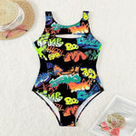 Vintage Yellow Abstract Print One Piece Swimsuit 2024 Women Hollow Out Holiday Bathing Suit Tummy Control Swimwear Beachwear