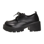 Women Block Heel Platform Oxford Shoes Lace Up Chunky Lug Sole Round Toe Vintage Preppy Casual Dress Shoes Black Brown